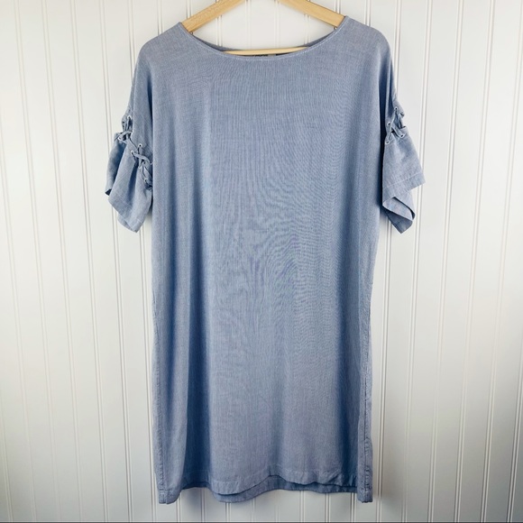 Madewell Striped Laced-Sleeve T-Shirt Style Dress Blue Size Medium - Picture 4 of 14